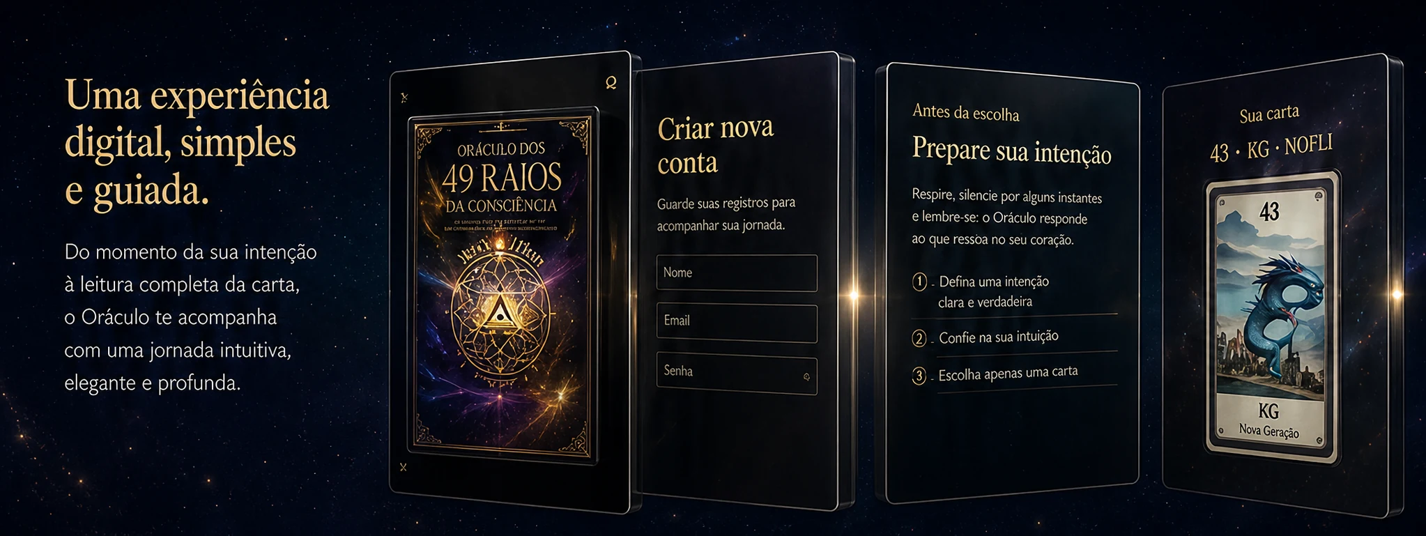 Telas da experiência digital do Oráculo dos Raios